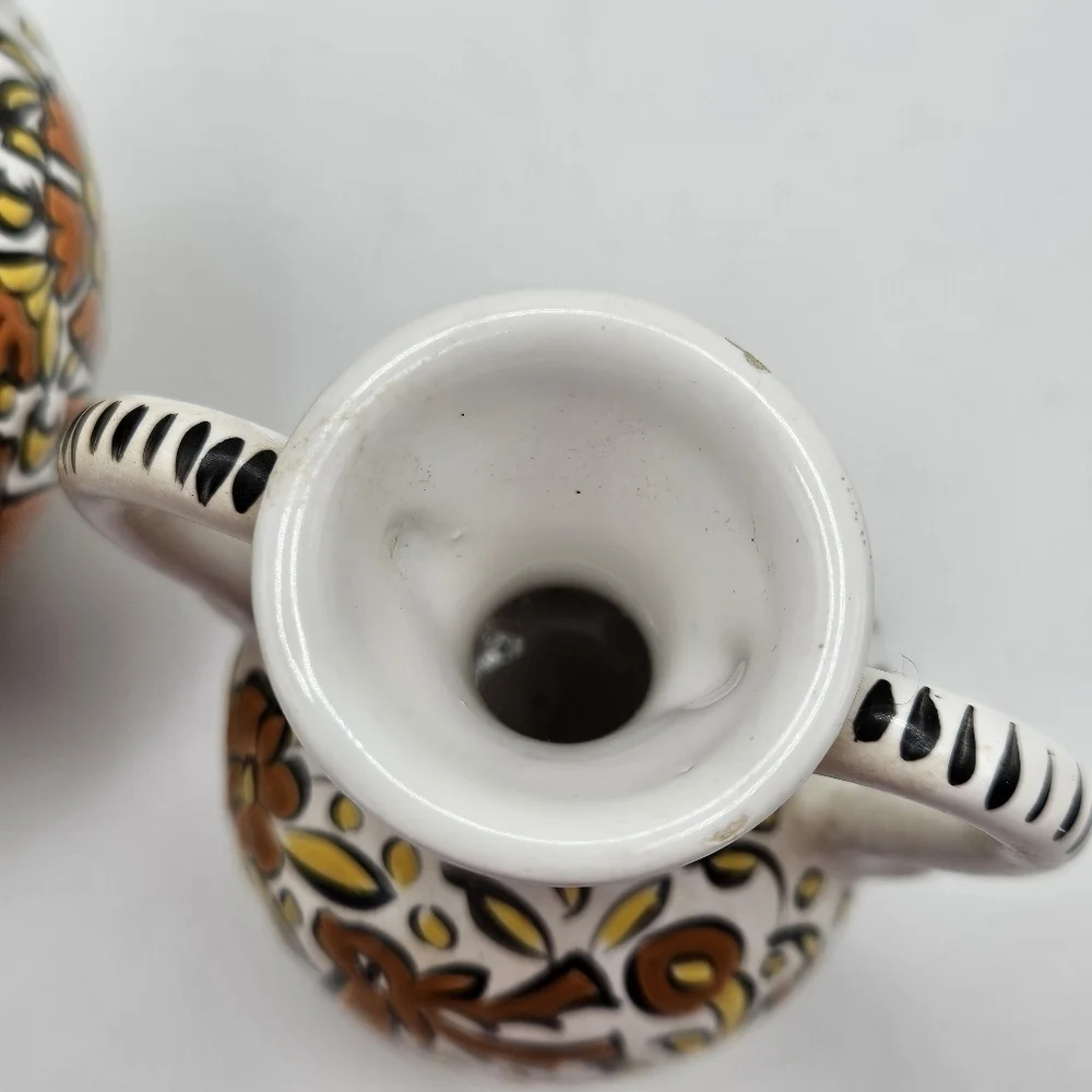 VINTAGE Handmade Theofilos Ceramic Rhodes Greece Pottery Deer Pitcher Vase Set